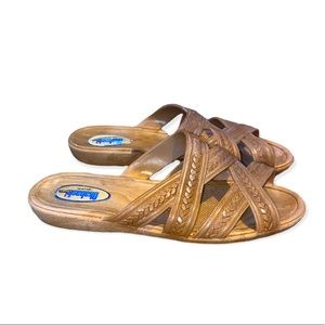 Vintage Okabashi Classic Women Tan Slide Sandals